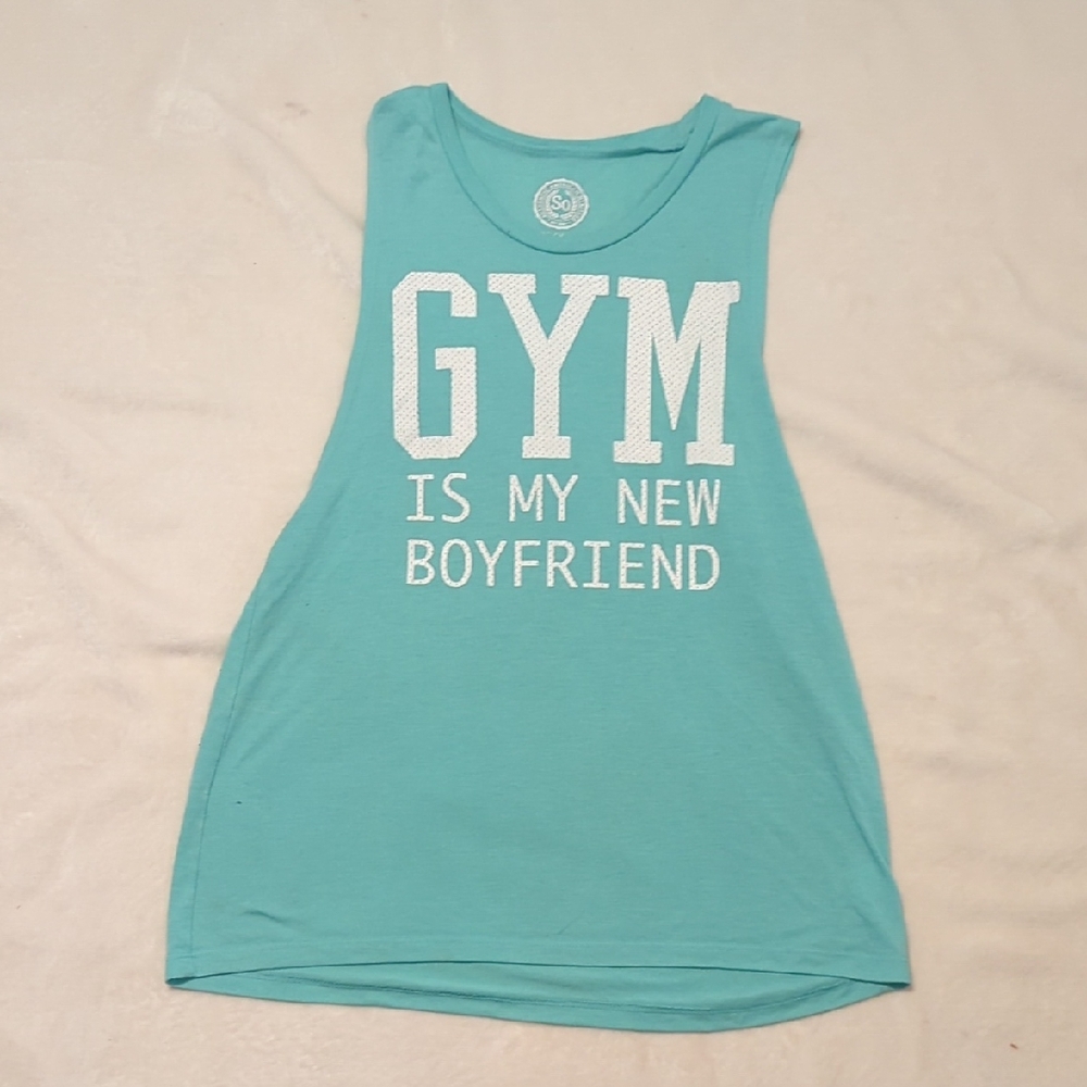 SO woman's workout Graphic Turquoise Tank Top size XL